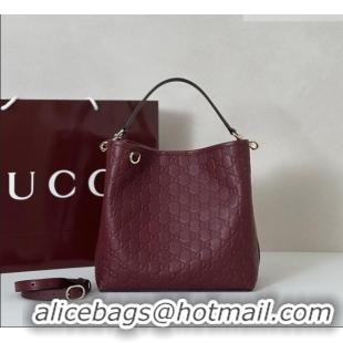 Big Discount Gucci GG Leather Emblem Medium Bucket Bag 815103 Burgundy 2026
