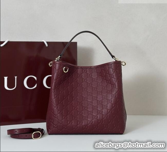 Big Discount Gucci GG Leather Emblem Medium Bucket Bag 815103 Burgundy 2026