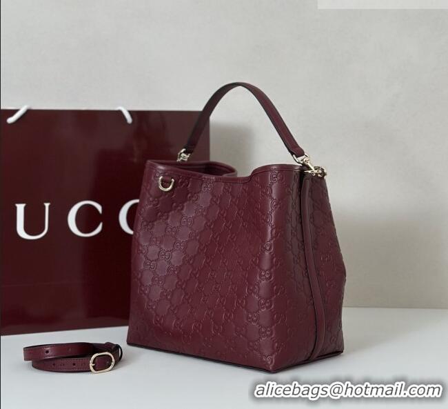 Big Discount Gucci GG Leather Emblem Medium Bucket Bag 815103 Burgundy 2026