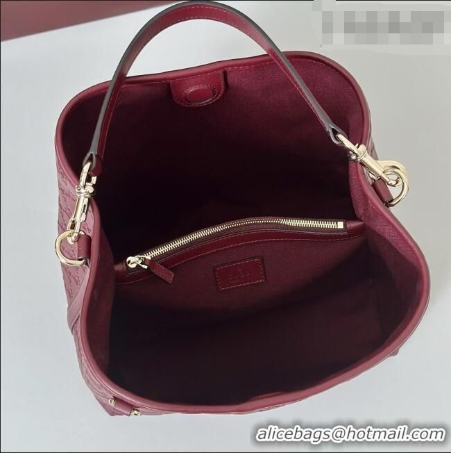 Big Discount Gucci GG Leather Emblem Medium Bucket Bag 815103 Burgundy 2026