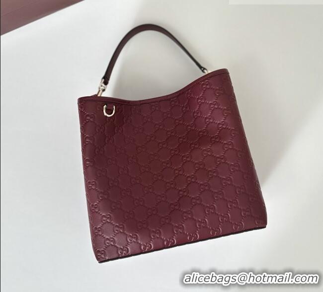 Big Discount Gucci GG Leather Emblem Medium Bucket Bag 815103 Burgundy 2026