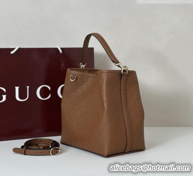 Super Quality Gucci GG Leather Emblem Medium Bucket Bag 815103 Brown 2026
