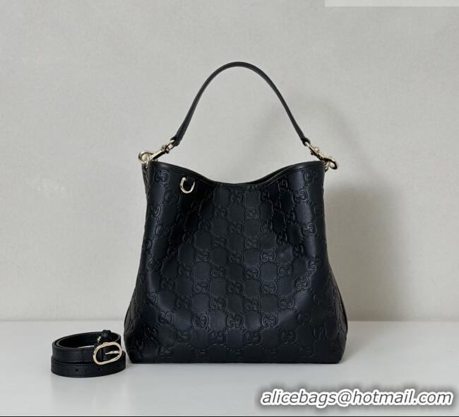Good Quality Gucci GG Leather Emblem Medium Bucket Bag 815103 Black 2026