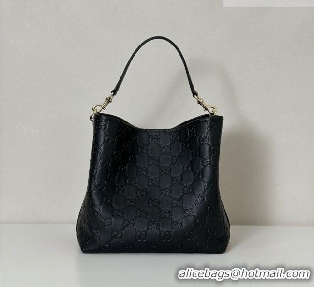 Good Quality Gucci GG Leather Emblem Medium Bucket Bag 815103 Black 2026