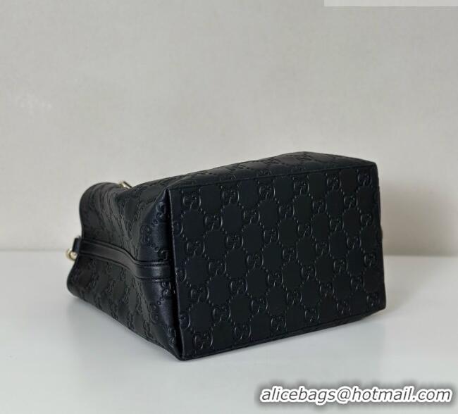 Good Quality Gucci GG Leather Emblem Medium Bucket Bag 815103 Black 2026