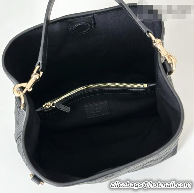 Good Quality Gucci GG Leather Emblem Medium Bucket Bag 815103 Black 2026