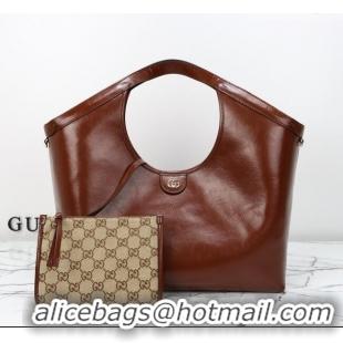 Top Quality Gucci Giglio Large Tote Bag in Glossy Leather 853971 Dark Brown 2026