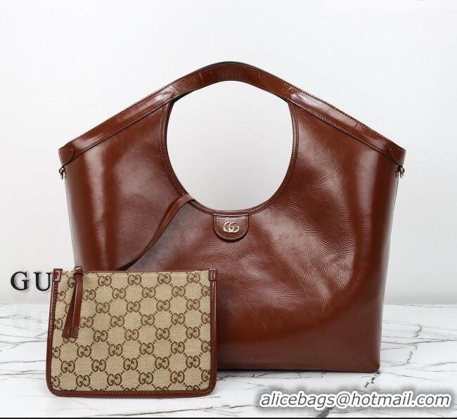 Top Quality Gucci Giglio Large Tote Bag in Glossy Leather 853971 Dark Brown 2026
