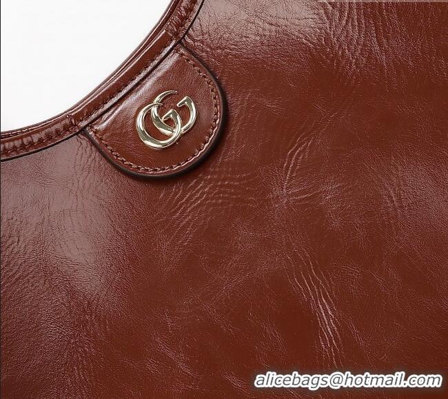 Top Quality Gucci Giglio Large Tote Bag in Glossy Leather 853971 Dark Brown 2026