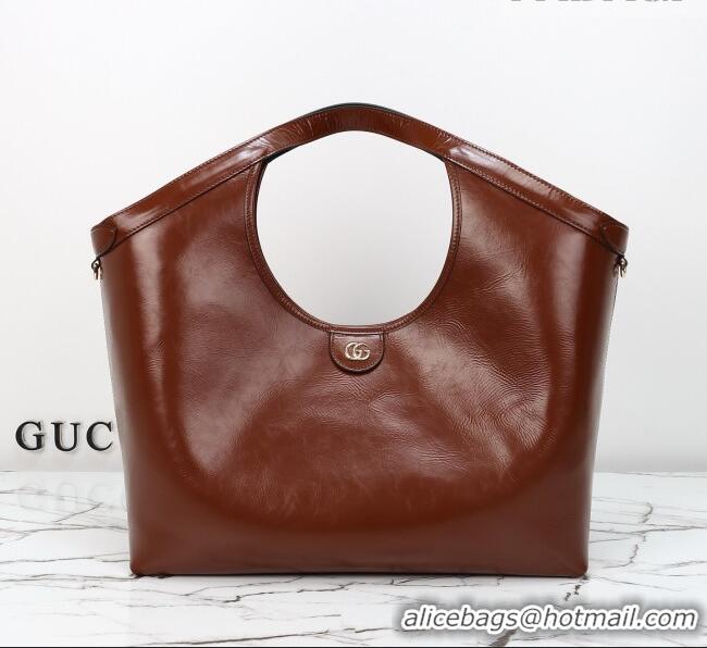 Top Quality Gucci Giglio Large Tote Bag in Glossy Leather 853971 Dark Brown 2026