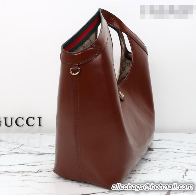 Top Quality Gucci Giglio Large Tote Bag in Glossy Leather 853971 Dark Brown 2026