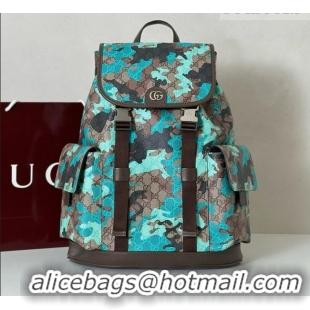 Top Grade Gucci Mens Ophidia Large Backpack Bag in Camouflage GG Fabric 839110 Blue 2026