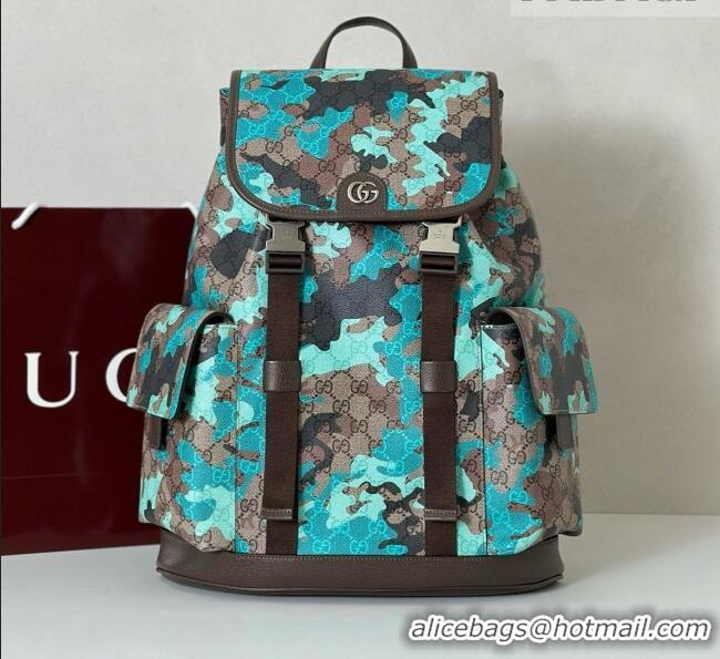 Top Grade Gucci Mens Ophidia Large Backpack Bag in Camouflage GG Fabric 839110 Blue 2026