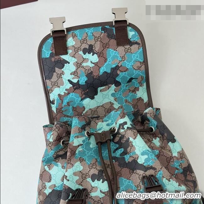 Top Grade Gucci Mens Ophidia Large Backpack Bag in Camouflage GG Fabric 839110 Blue 2026
