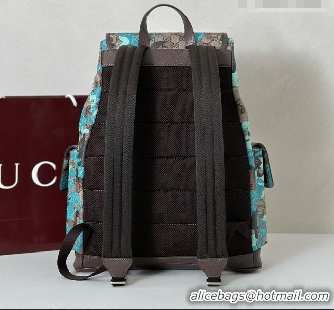 Top Grade Gucci Mens Ophidia Large Backpack Bag in Camouflage GG Fabric 839110 Blue 2026
