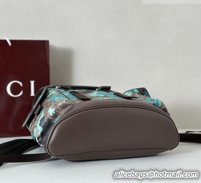 Top Grade Gucci Mens Ophidia Large Backpack Bag in Camouflage GG Fabric 839110 Blue 2026