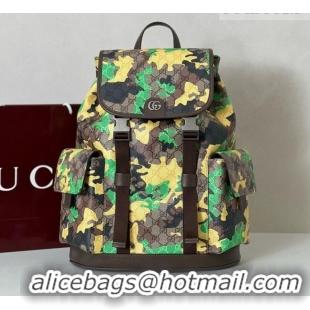 Top Quality Gucci Mens Ophidia Large Backpack Bag in Camouflage GG Fabric 839110 Green/Yellow 2026