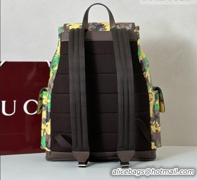 Top Quality Gucci Mens Ophidia Large Backpack Bag in Camouflage GG Fabric 839110 Green/Yellow 2026