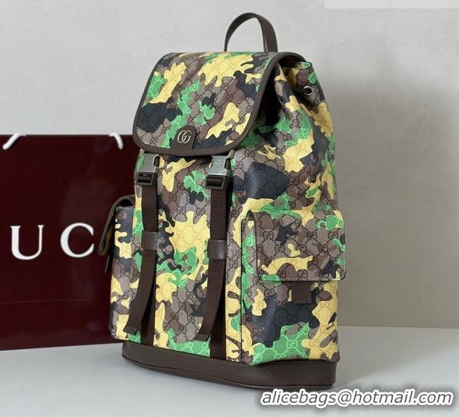 Top Quality Gucci Mens Ophidia Large Backpack Bag in Camouflage GG Fabric 839110 Green/Yellow 2026