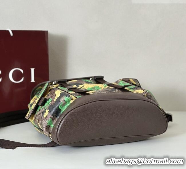 Top Quality Gucci Mens Ophidia Large Backpack Bag in Camouflage GG Fabric 839110 Green/Yellow 2026