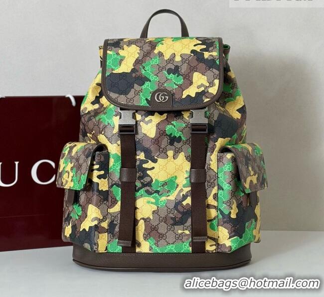 Top Quality Gucci Mens Ophidia Large Backpack Bag in Camouflage GG Fabric 839110 Green/Yellow 2026