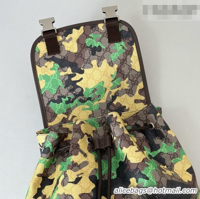 Top Quality Gucci Mens Ophidia Large Backpack Bag in Camouflage GG Fabric 839110 Green/Yellow 2026
