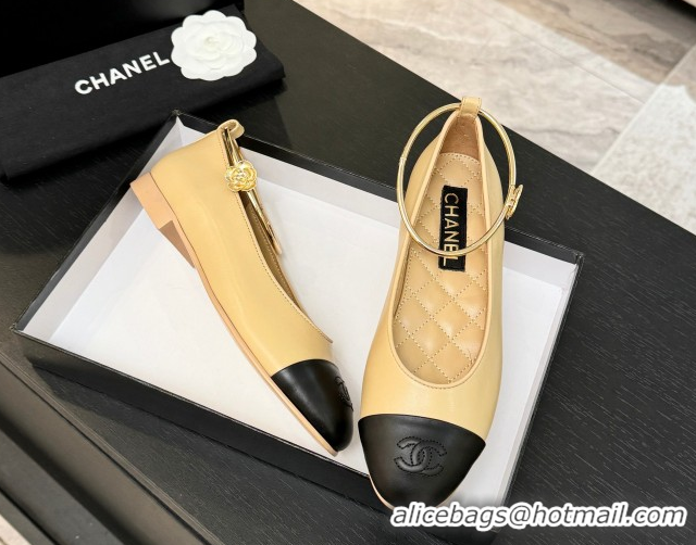 Popular Style Chanel Lambskin Leather Ballet Flats with Logo Loop G46932 Beige