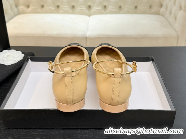 Popular Style Chanel Lambskin Leather Ballet Flats with Logo Loop G46932 Beige