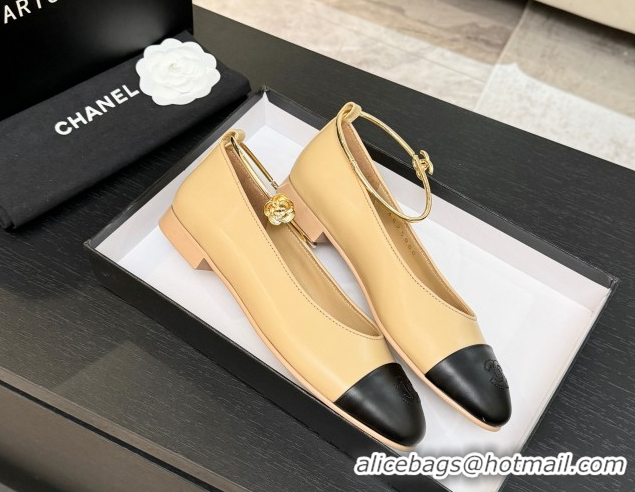 Popular Style Chanel Lambskin Leather Ballet Flats with Logo Loop G46932 Beige