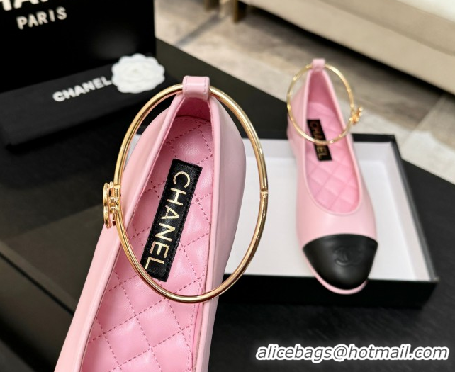 Best Grade Chanel Lambskin Leather Ballet Flats with Logo Loop G46932 Pink 2026