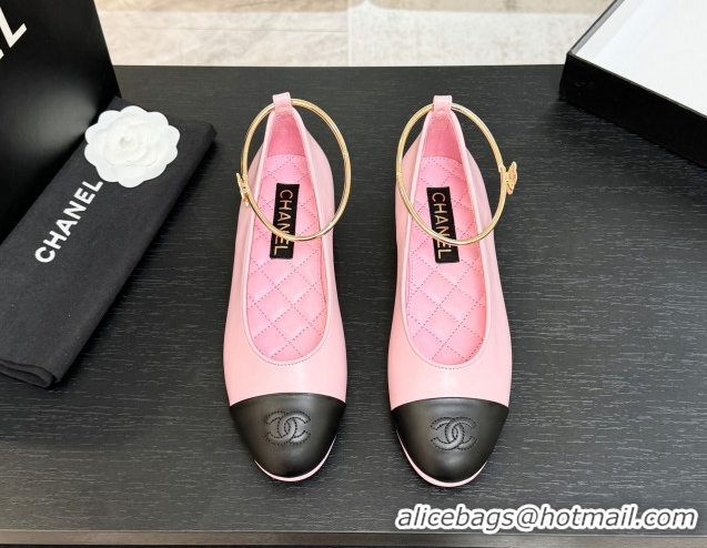 Best Grade Chanel Lambskin Leather Ballet Flats with Logo Loop G46932 Pink 2026