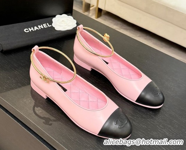 Best Grade Chanel Lambskin Leather Ballet Flats with Logo Loop G46932 Pink 2026