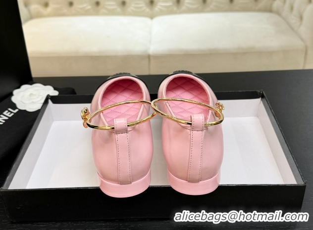 Best Grade Chanel Lambskin Leather Ballet Flats with Logo Loop G46932 Pink 2026