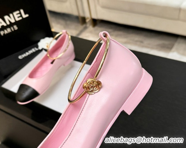 Best Grade Chanel Lambskin Leather Ballet Flats with Logo Loop G46932 Pink 2026