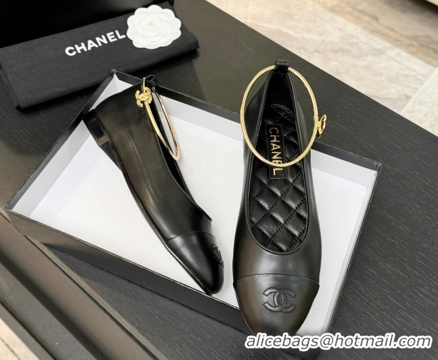 Best Price Chanel Lambskin Leather Ballet Flats with Logo Loop G46932 Black 2026