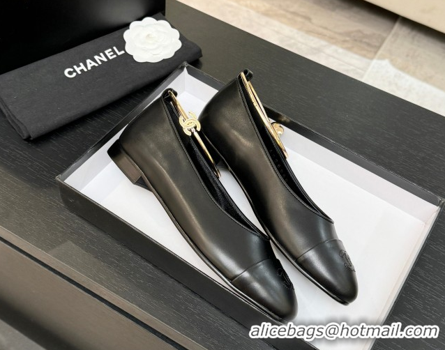 Best Price Chanel Lambskin Leather Ballet Flats with Logo Loop G46932 Black 2026