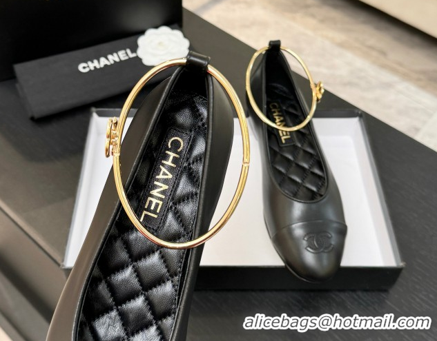 Best Price Chanel Lambskin Leather Ballet Flats with Logo Loop G46932 Black 2026