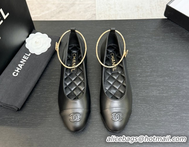 Best Price Chanel Lambskin Leather Ballet Flats with Logo Loop G46932 Black 2026