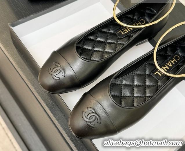 Best Price Chanel Lambskin Leather Ballet Flats with Logo Loop G46932 Black 2026