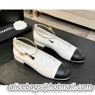 Sumptuous Chanel Lambskin Leather Ballet Flats with Logo Loop G46932 White 2026