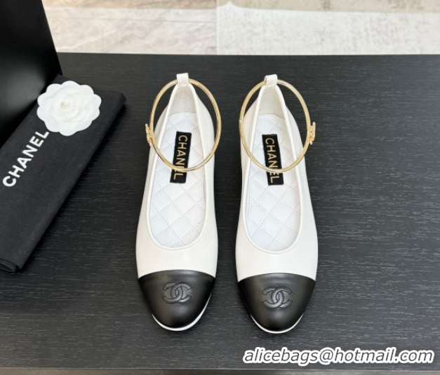 Sumptuous Chanel Lambskin Leather Ballet Flats with Logo Loop G46932 White 2026