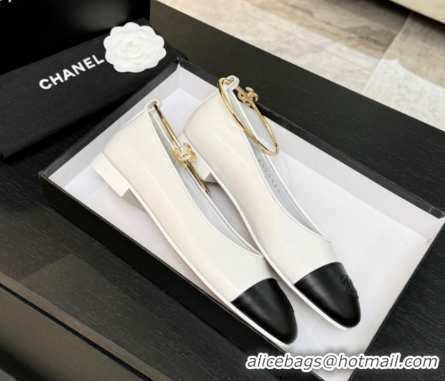 Sumptuous Chanel Lambskin Leather Ballet Flats with Logo Loop G46932 White 2026