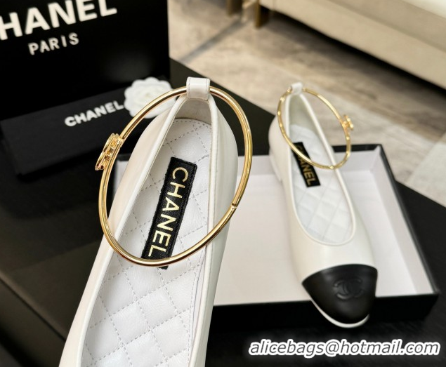 Sumptuous Chanel Lambskin Leather Ballet Flats with Logo Loop G46932 White 2026