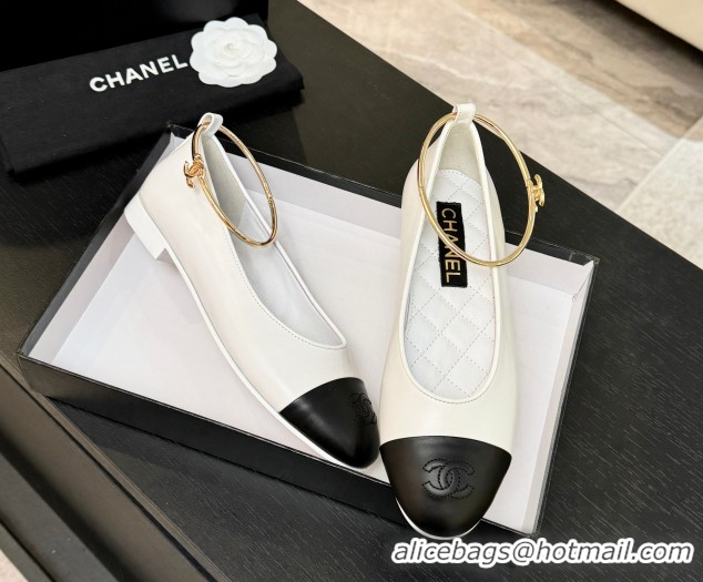 Sumptuous Chanel Lambskin Leather Ballet Flats with Logo Loop G46932 White 2026