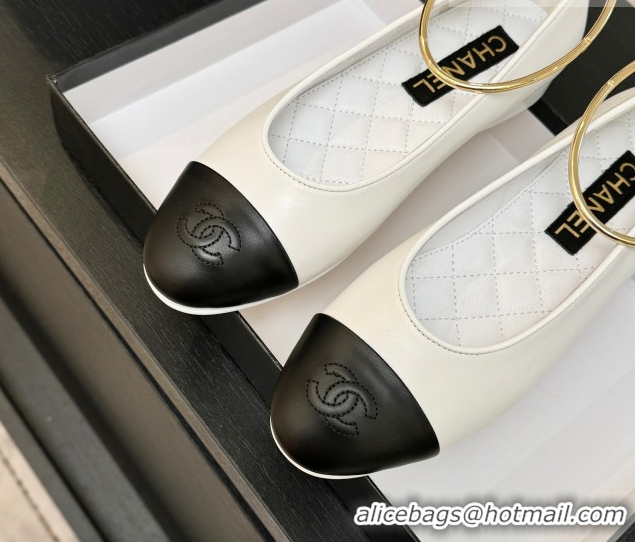 Sumptuous Chanel Lambskin Leather Ballet Flats with Logo Loop G46932 White 2026