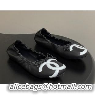 Perfect Chanel Lambskin Leather Ballet Flats with Maxi CC CH122402 Black/White 2026