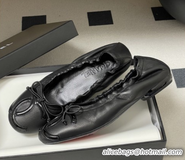 Stylish Chanel Lambskin Leather Ballet Flats with Maxi CC CH122402 Black 2026