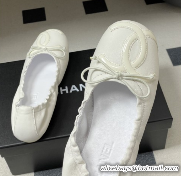 Best Product Chanel Lambskin Leather Ballet Flats with Maxi CC CH122402 White 2026