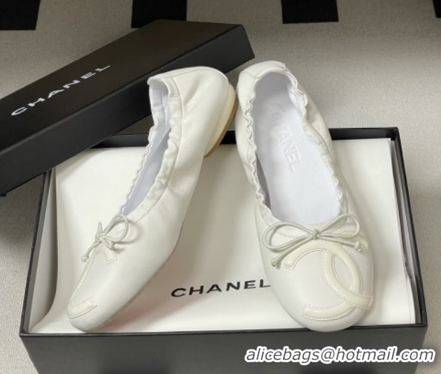 Best Product Chanel Lambskin Leather Ballet Flats with Maxi CC CH122402 White 2026
