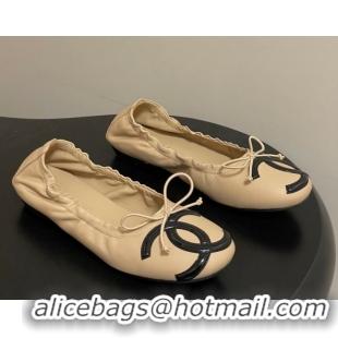 Good Quality Chanel Lambskin Leather Ballet Flats with Maxi CC CH122402 Beige 2026